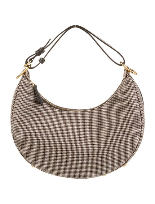 Fendi Brown Leather/Fabric Houndstooth graphy Small Shoulder Bag Small 2022