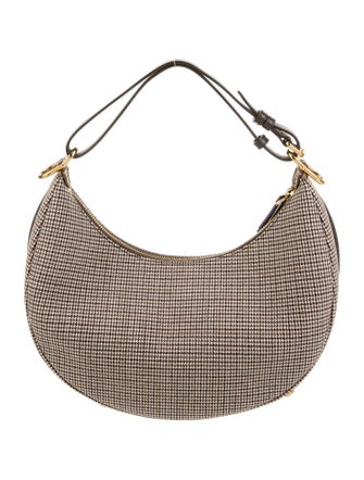 Fendi Brown Leather/Fabric Houndstooth graphy Small Shoulder Bag Small 2022