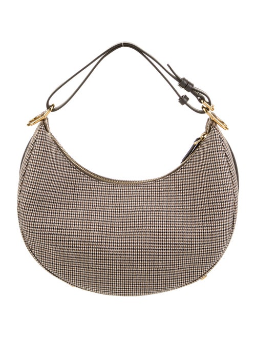 Fendi Brown Leather/Fabric Houndstooth graphy Small Shoulder Bag Small 2022