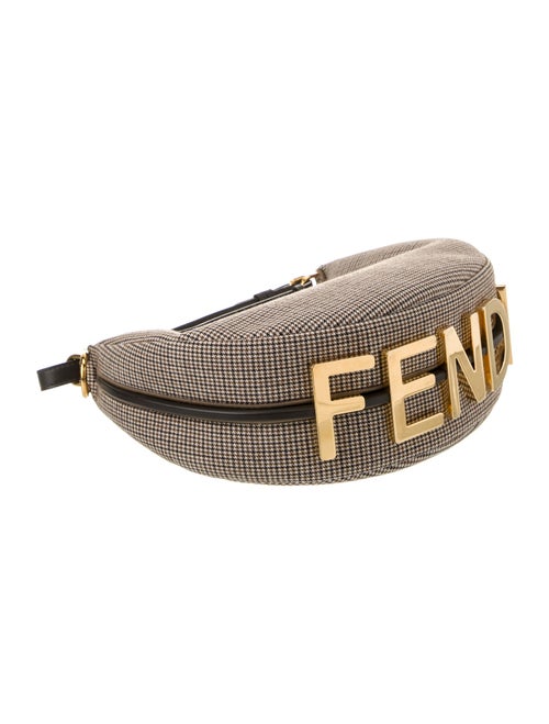 Fendi Brown Leather/Fabric Houndstooth graphy Small Shoulder Bag Small 2022