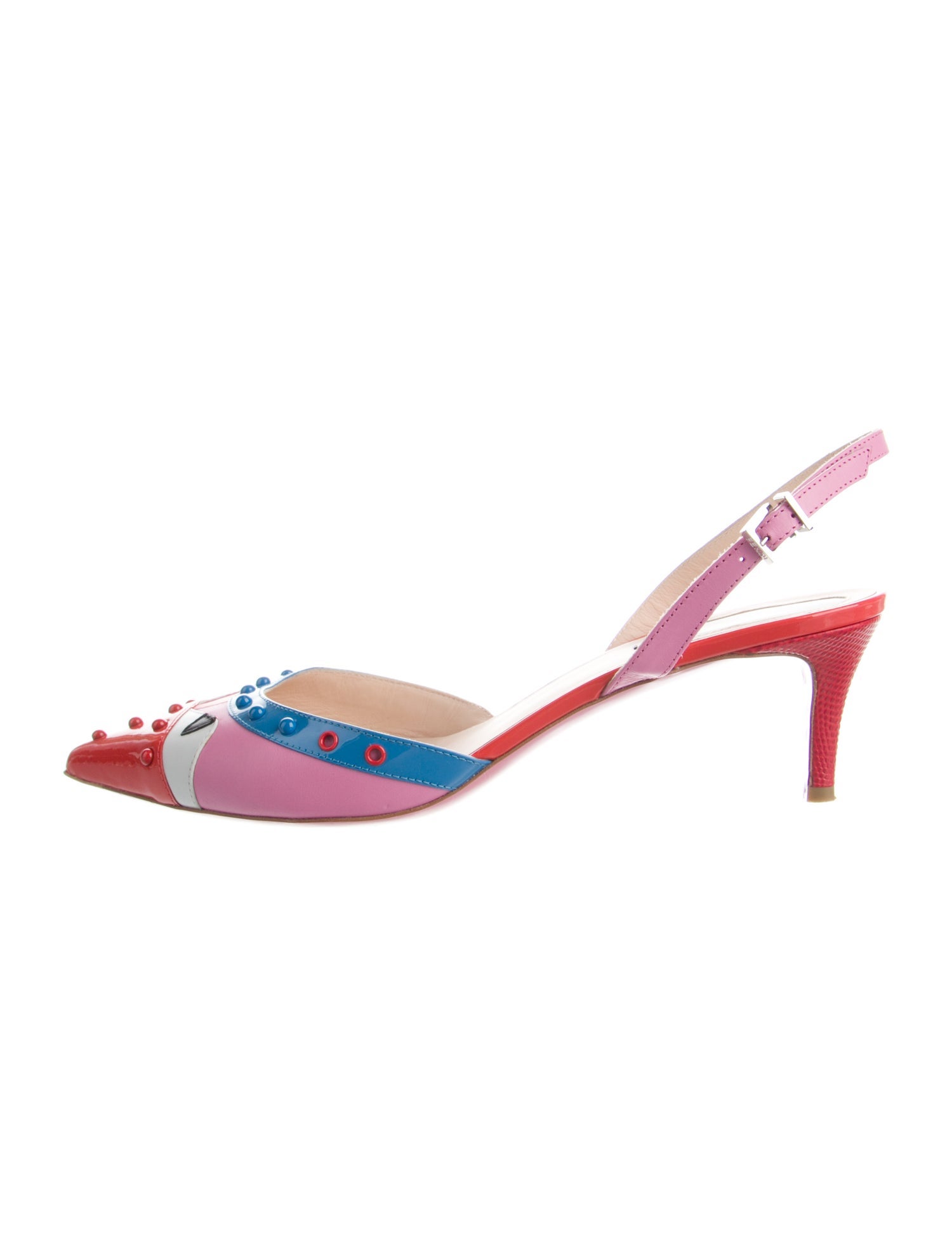 Fendi Leather Colorblock Pattern Slingback Pumps
