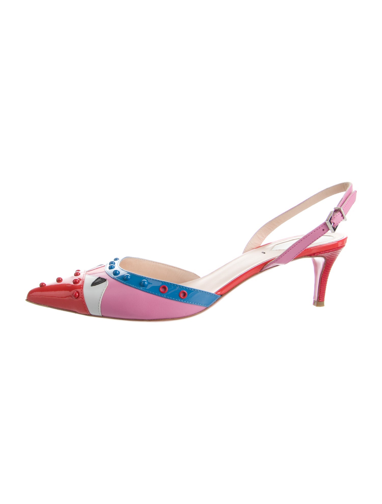 Fendi Leather Colorblock Pattern Slingback Pumps