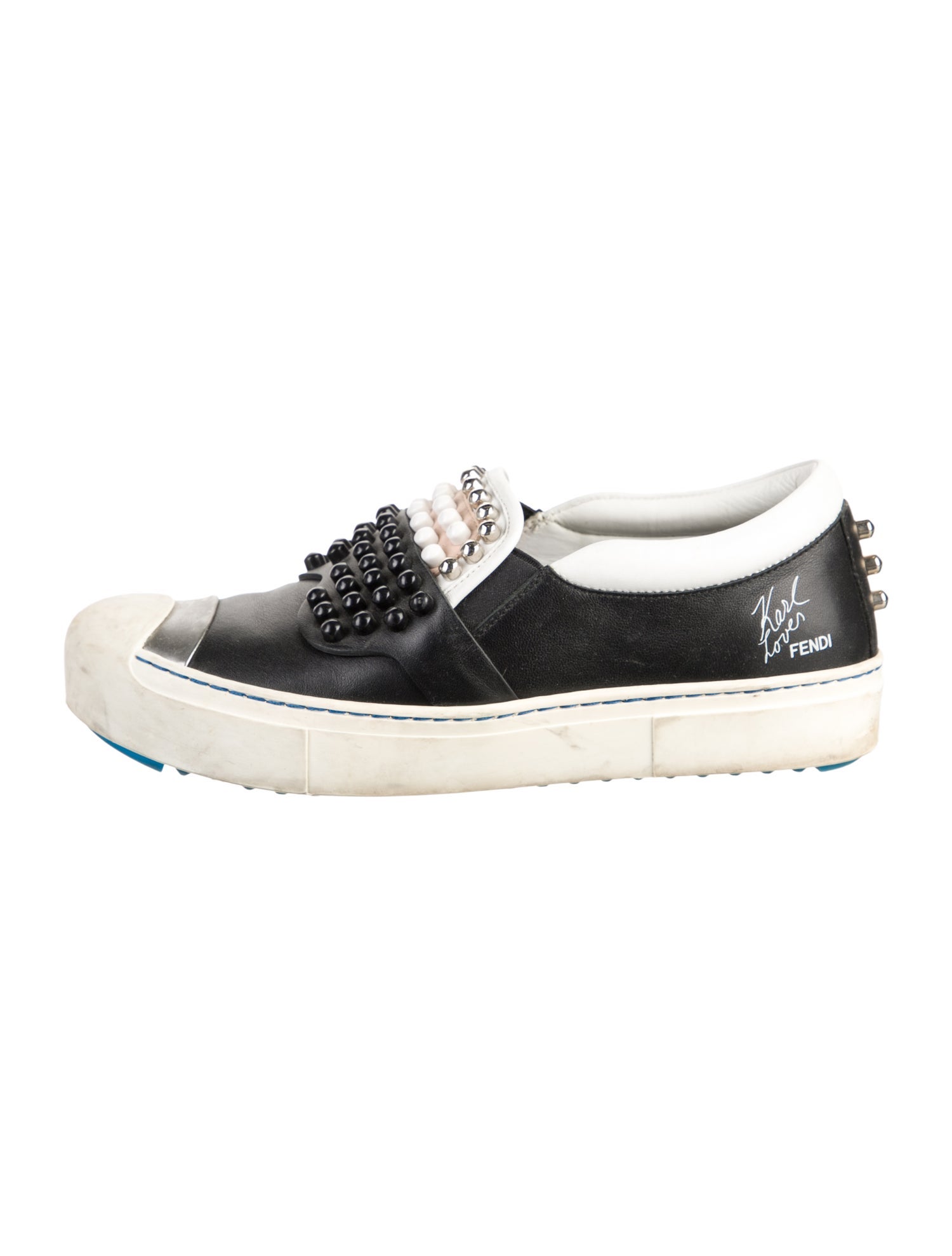 Fendi Rockstud Accents Leather Sneakers