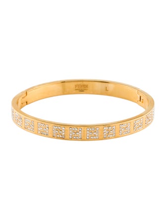Fendi Crystal 'FF' Hinged Bangle Bracelet