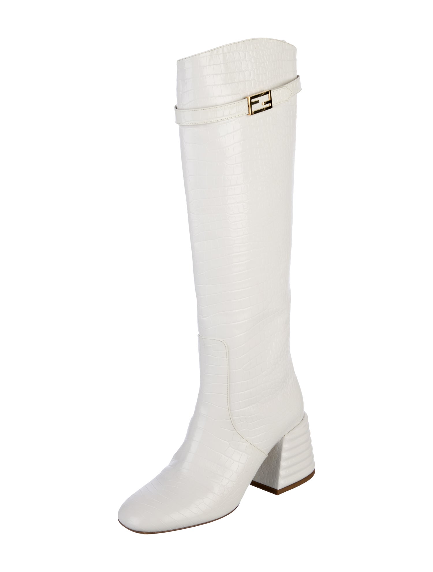 Fendi Zucca FF Logo Leather Riding Boots