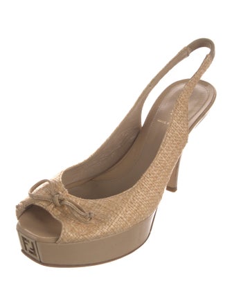 Fendi Zucca FF Logo Raffia Slingback Sandals