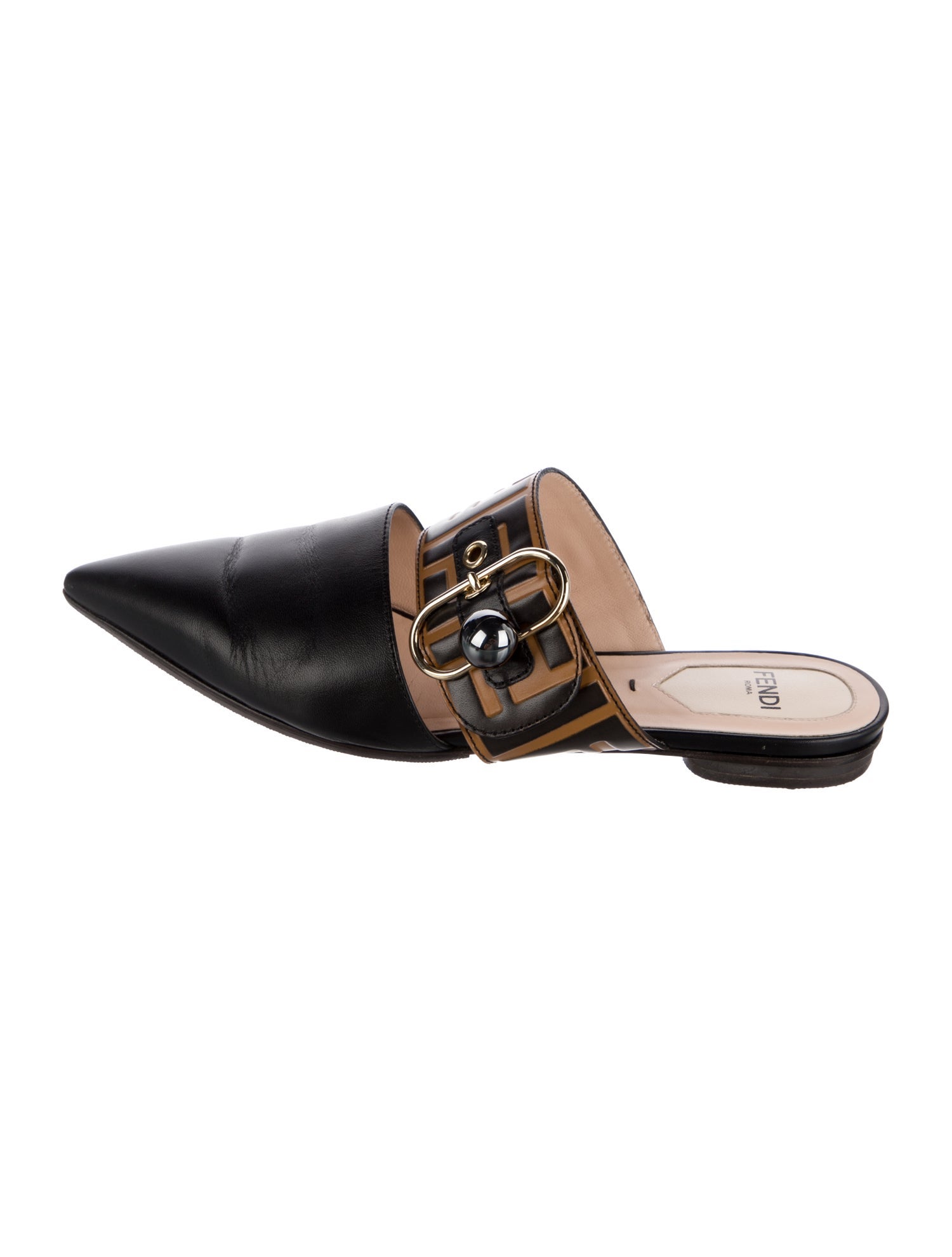 Fendi Zucca FF Logo Leather Mules