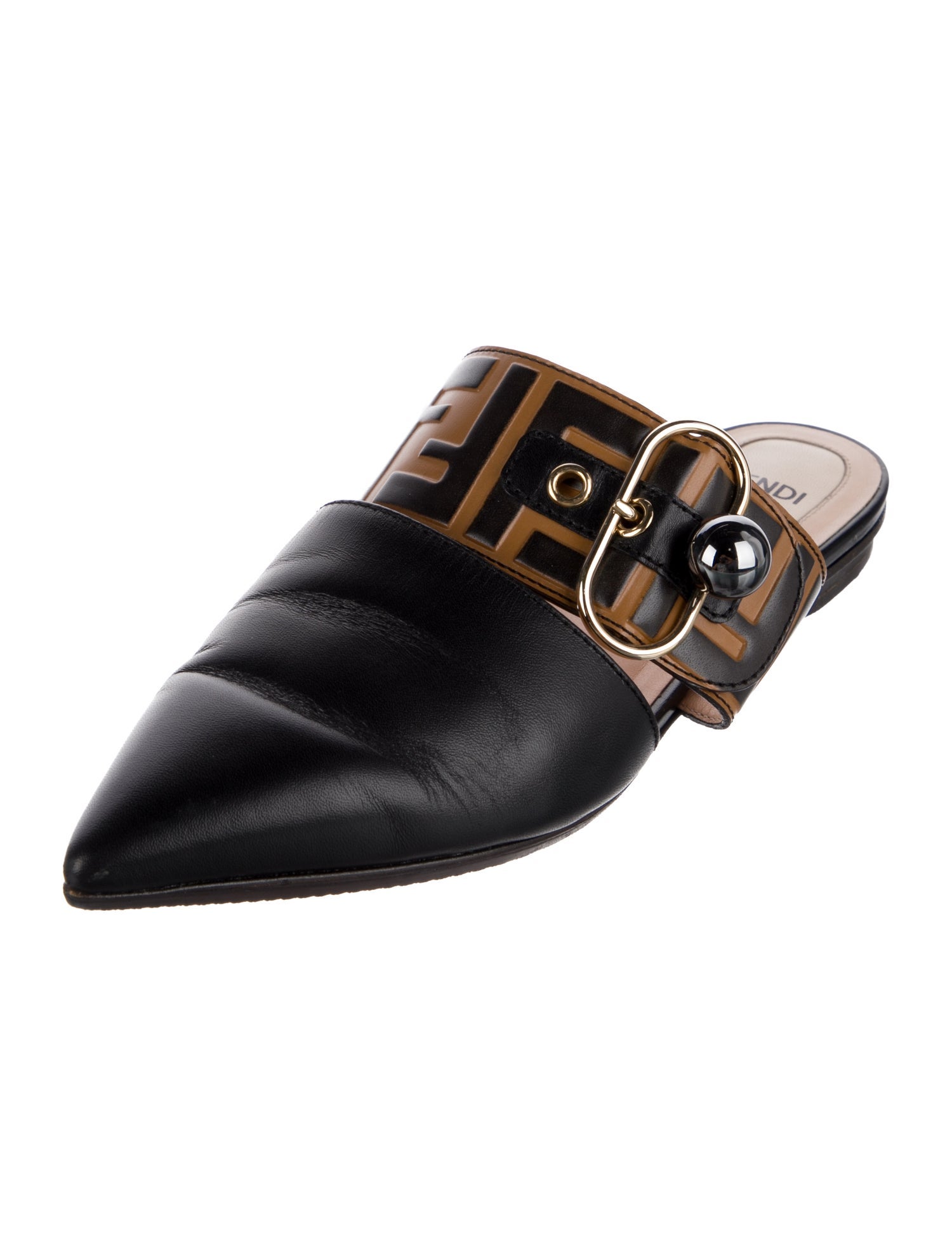 Fendi Zucca FF Logo Leather Mules