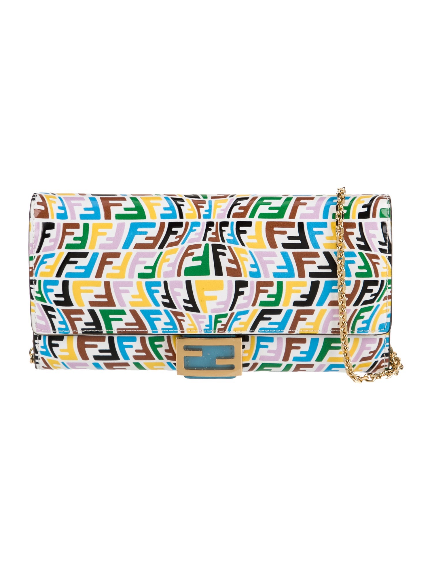 Fendi Zucchino FF x Sarah Coleman Micro FF Fish Eye Embossed Continental Envelope Wallet On Chain