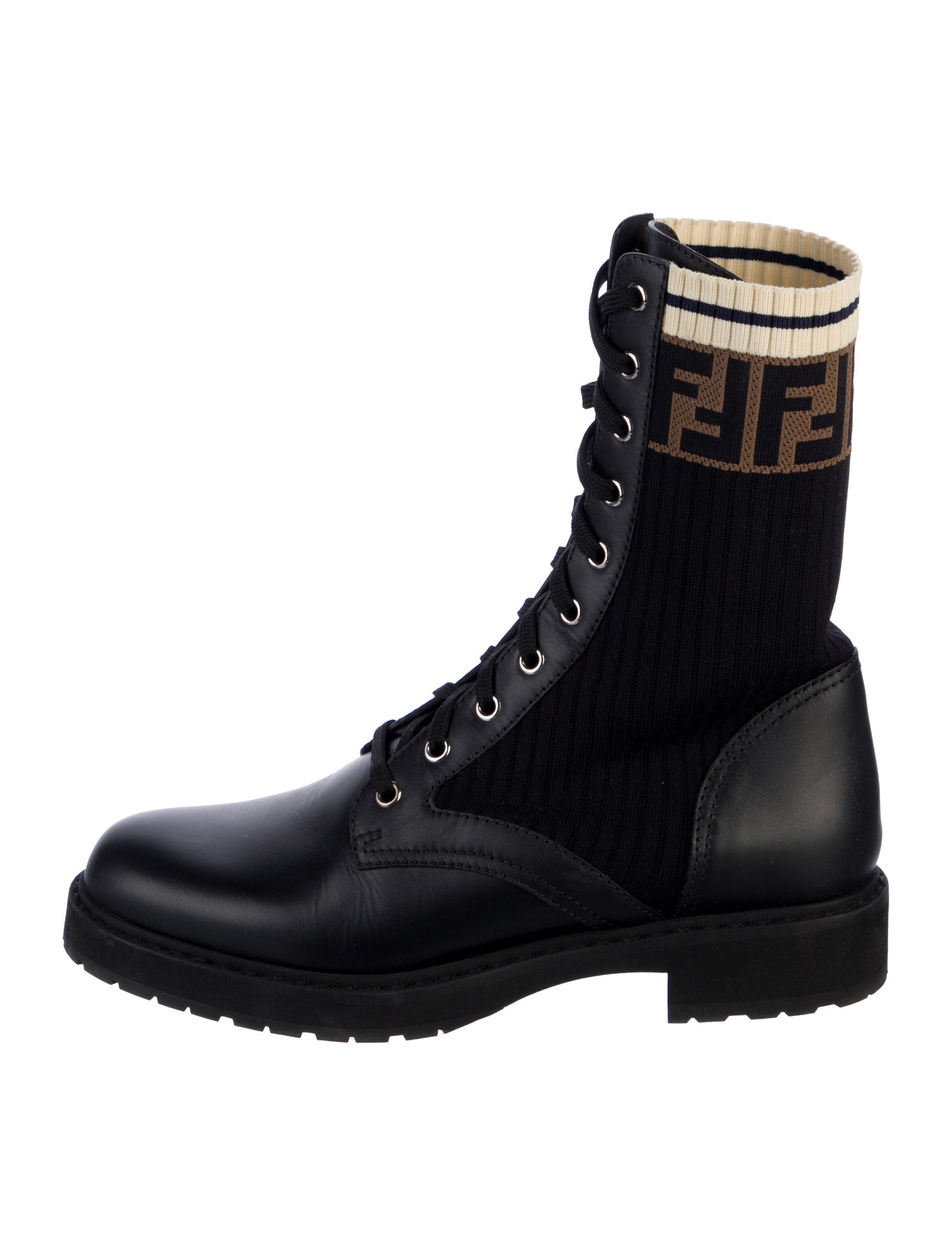 Fendi Zucca FF Logo Striped Combat Boots
