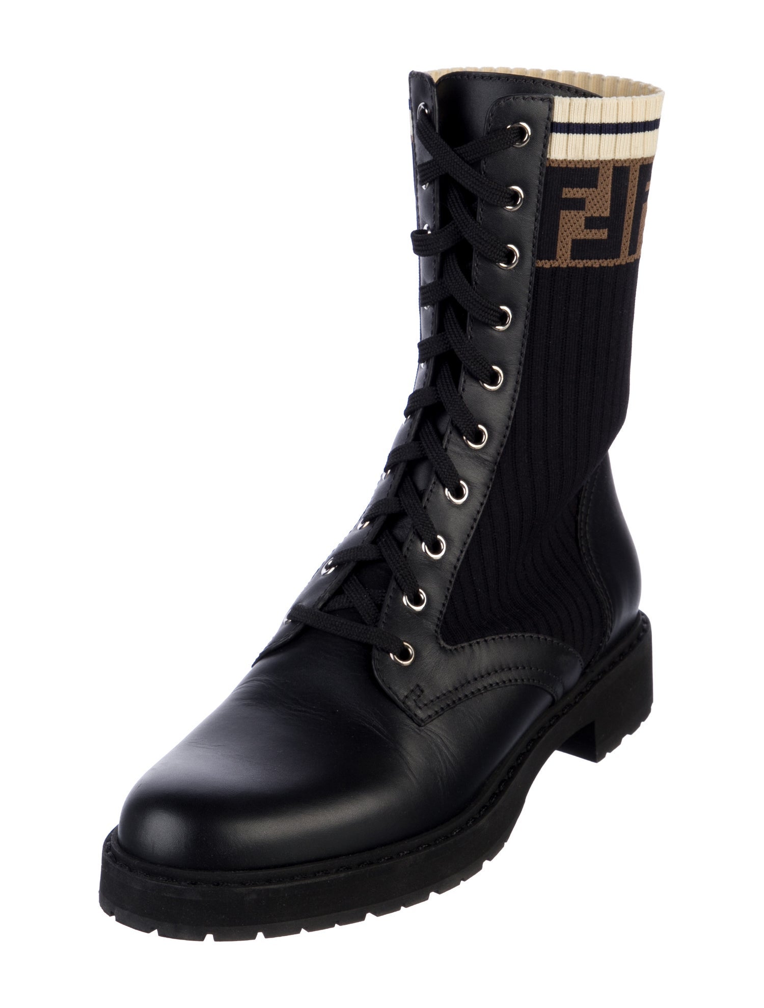 Fendi Zucca FF Logo Striped Combat Boots