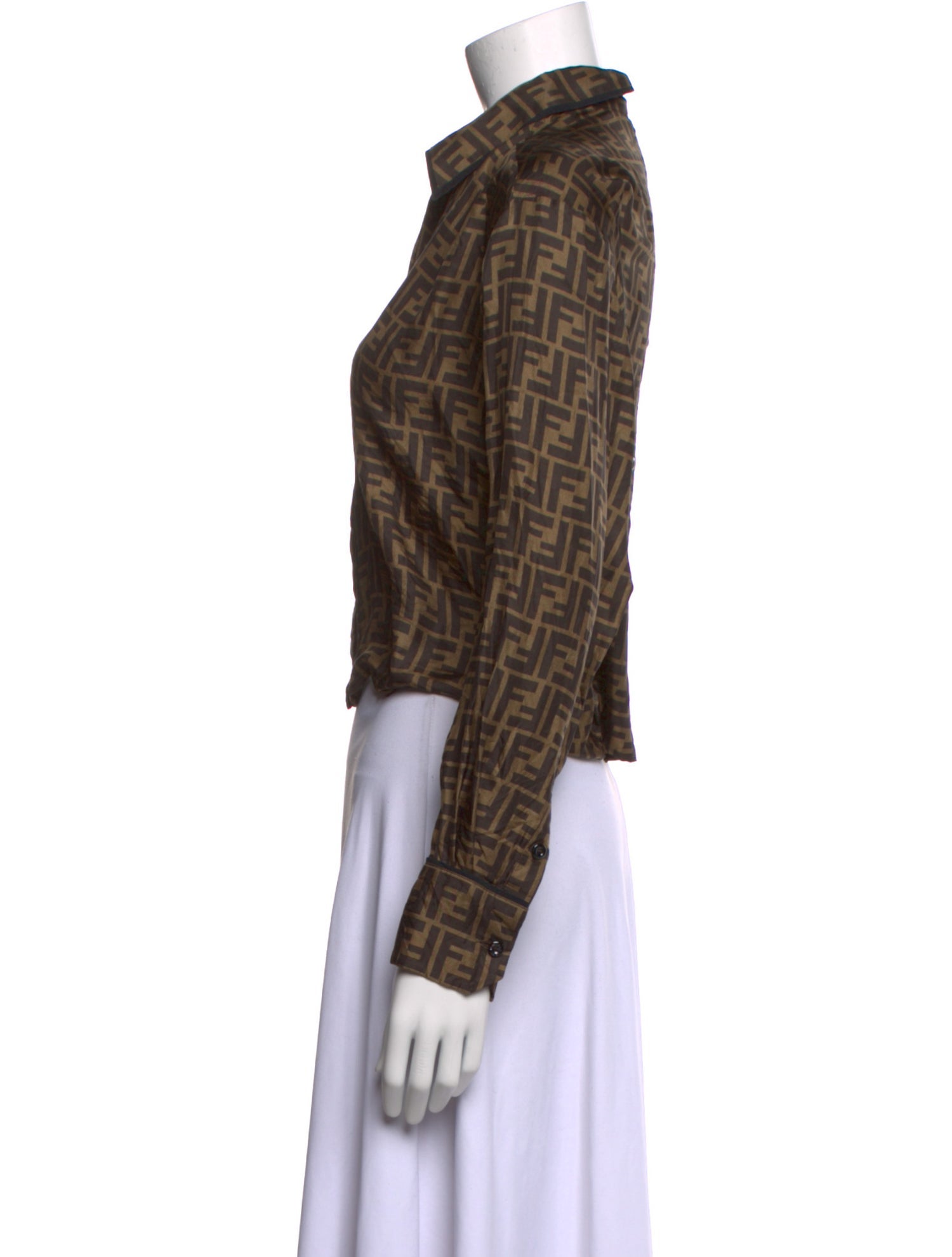 Fendi Silk Plaid Print Button-Up Top