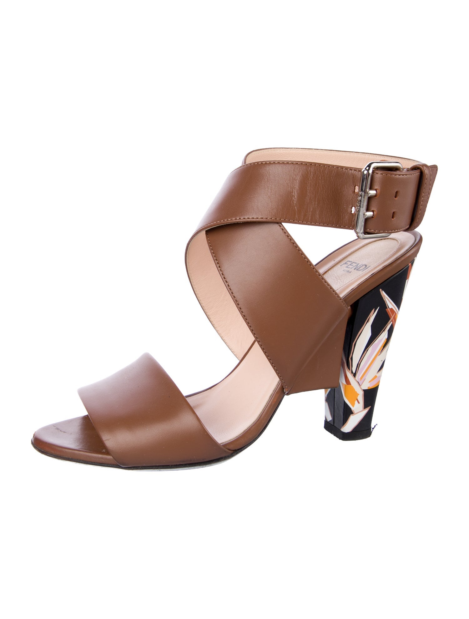 Fendi Leather Printed Slingback Sandals