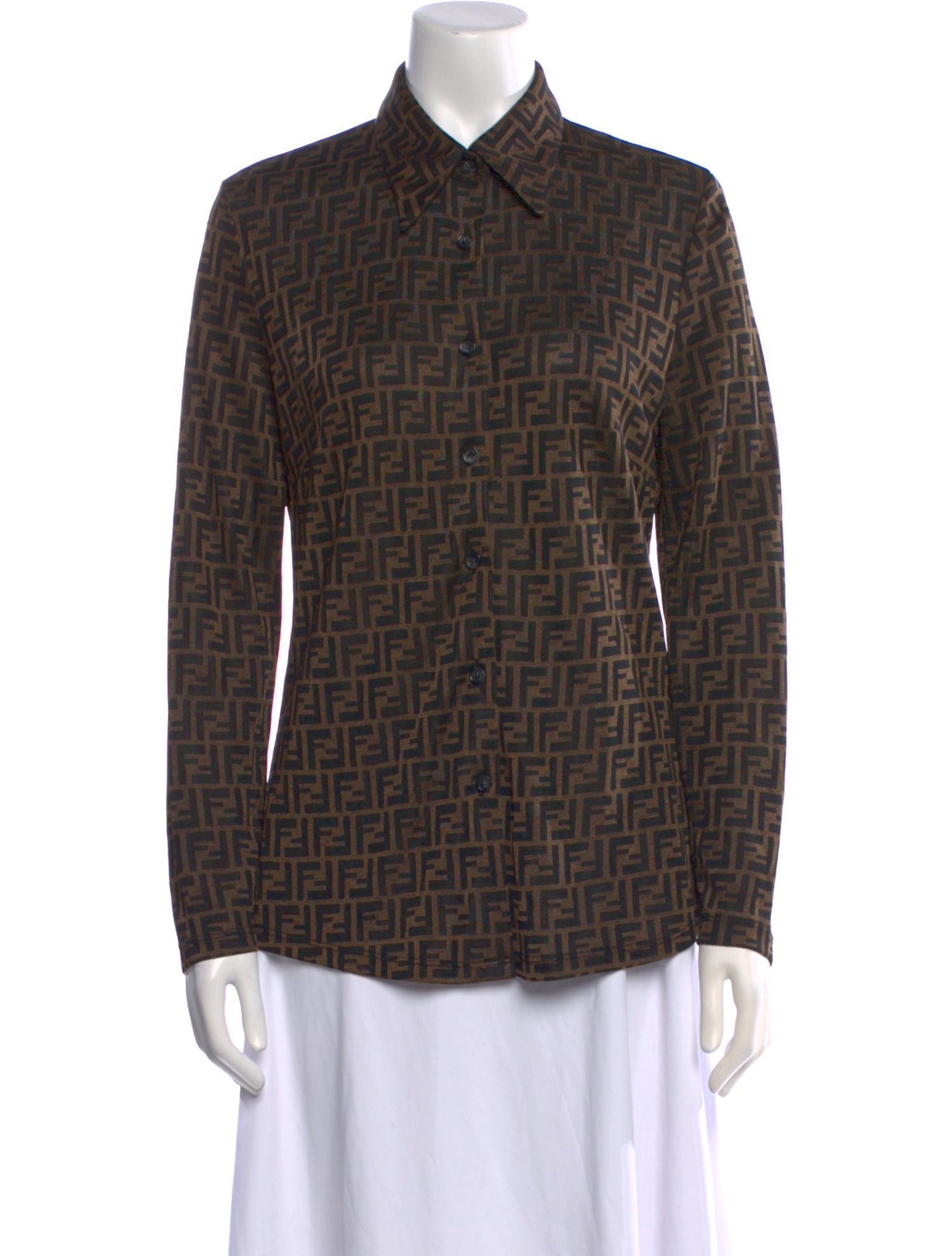 Fendi Plaid Print Long Sleeve Button-Up Top