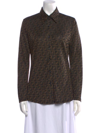 Fendi Plaid Print Long Sleeve Button-Up Top