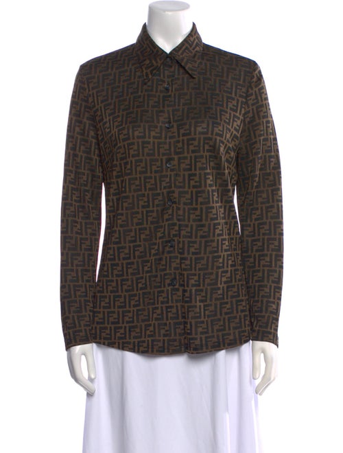 Fendi Plaid Print Long Sleeve Button-Up Top