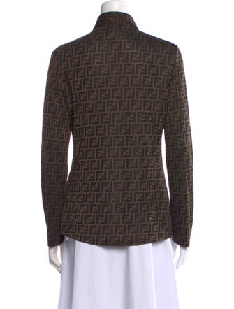 Fendi Plaid Print Long Sleeve Button-Up Top
