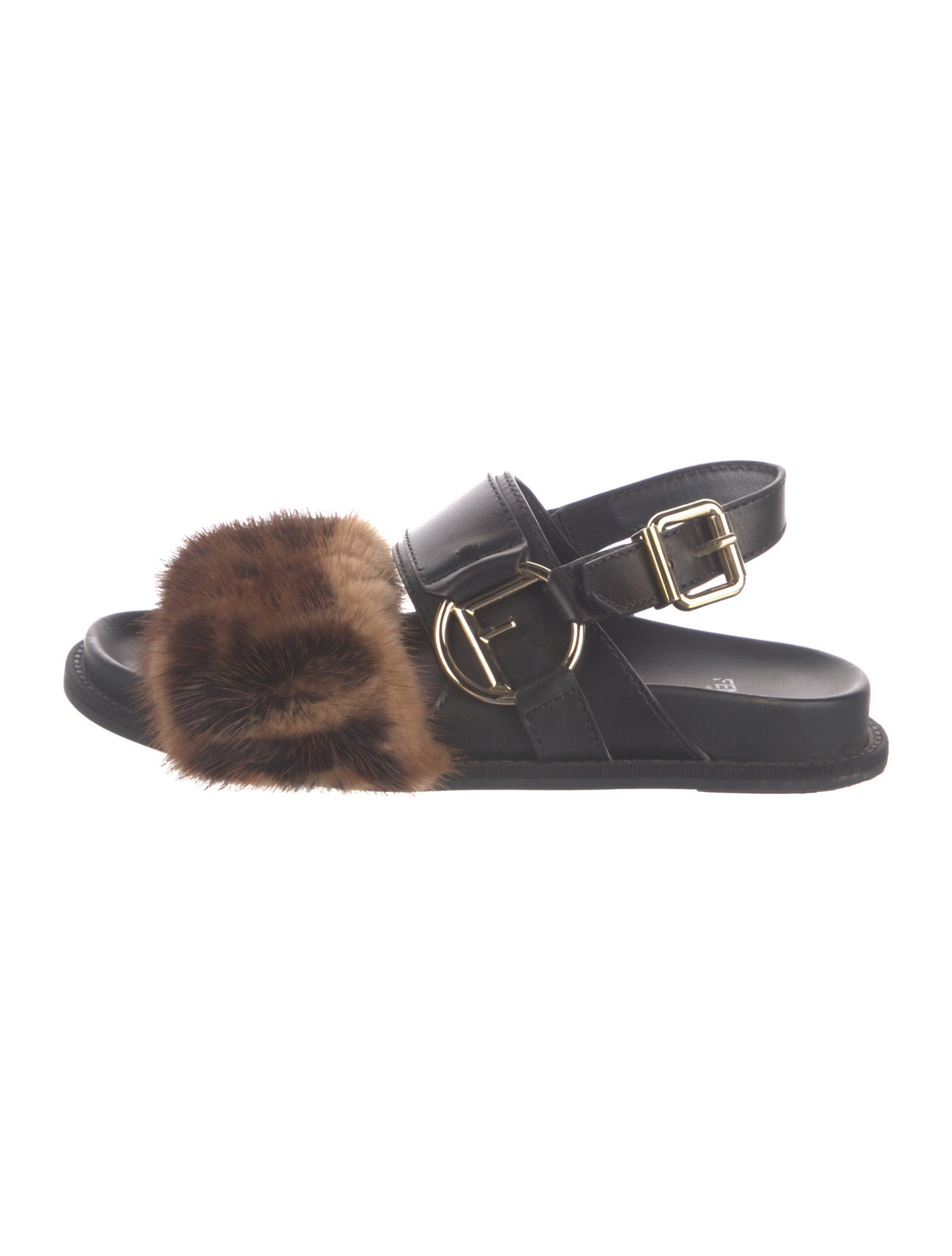 Fendi Zucca FF Logo Leather Slingback Sandals