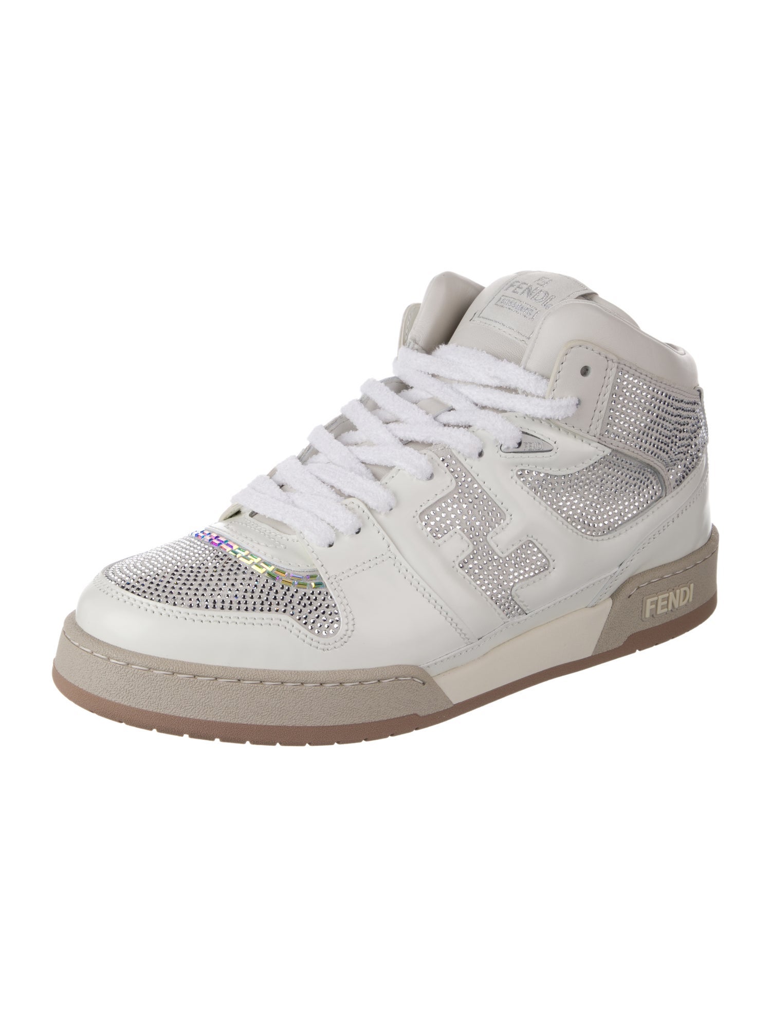 Fendi Leather Crystal Embellishments Sneakers