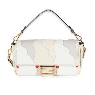 Fendi Shoulder Bags Calfskin Bianco Carta Mink Fur Nappa Faces Baguette