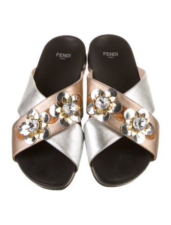 Fendi Leather Colorblock Pattern Slides