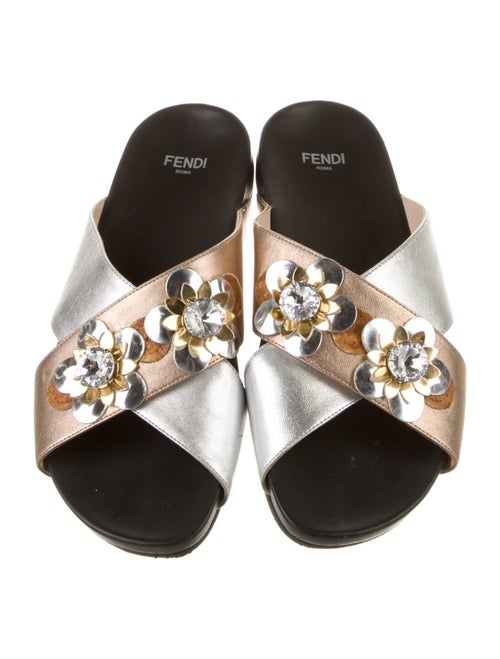 Fendi Leather Colorblock Pattern Slides