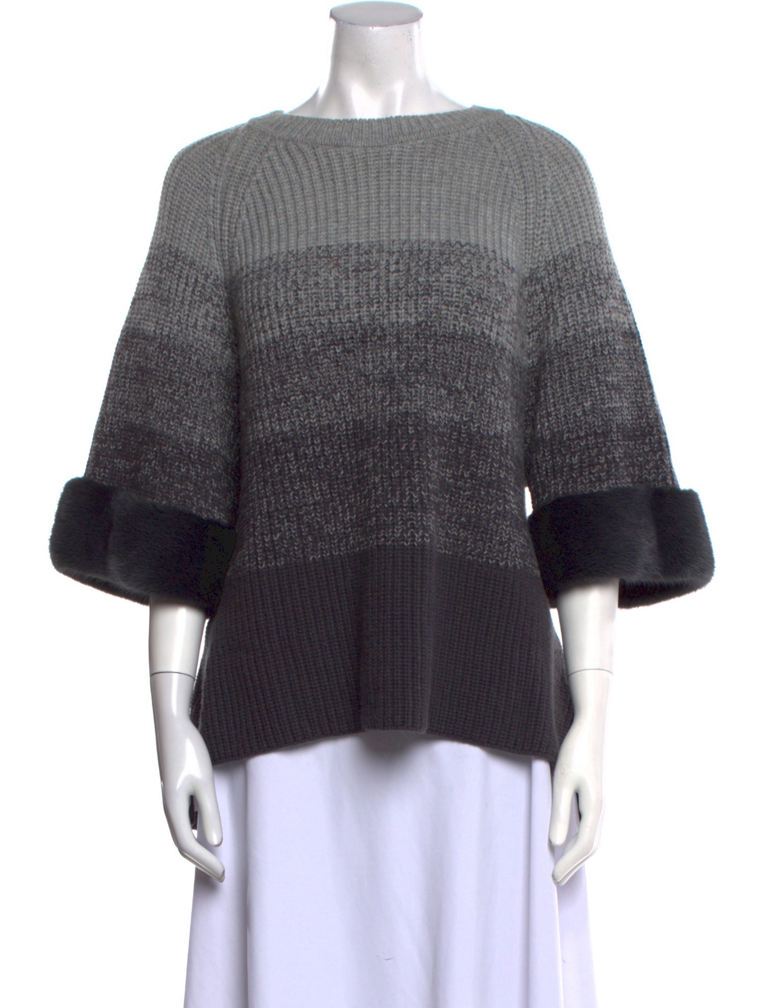 Fendi Mink Fur Half Sleeve Knit Virgin Wool Sweatshirt