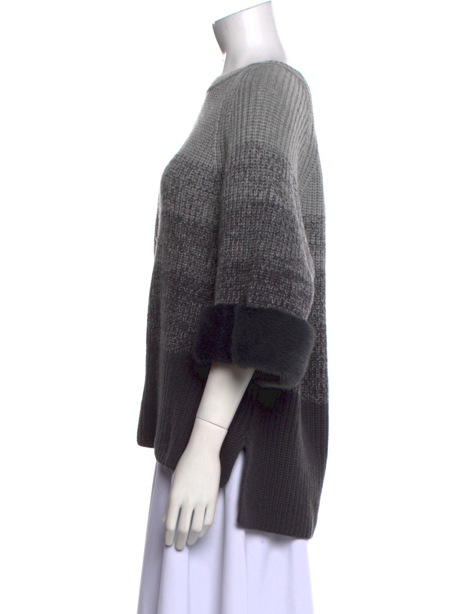 Fendi Mink Fur Half Sleeve Knit Virgin Wool Sweatshirt