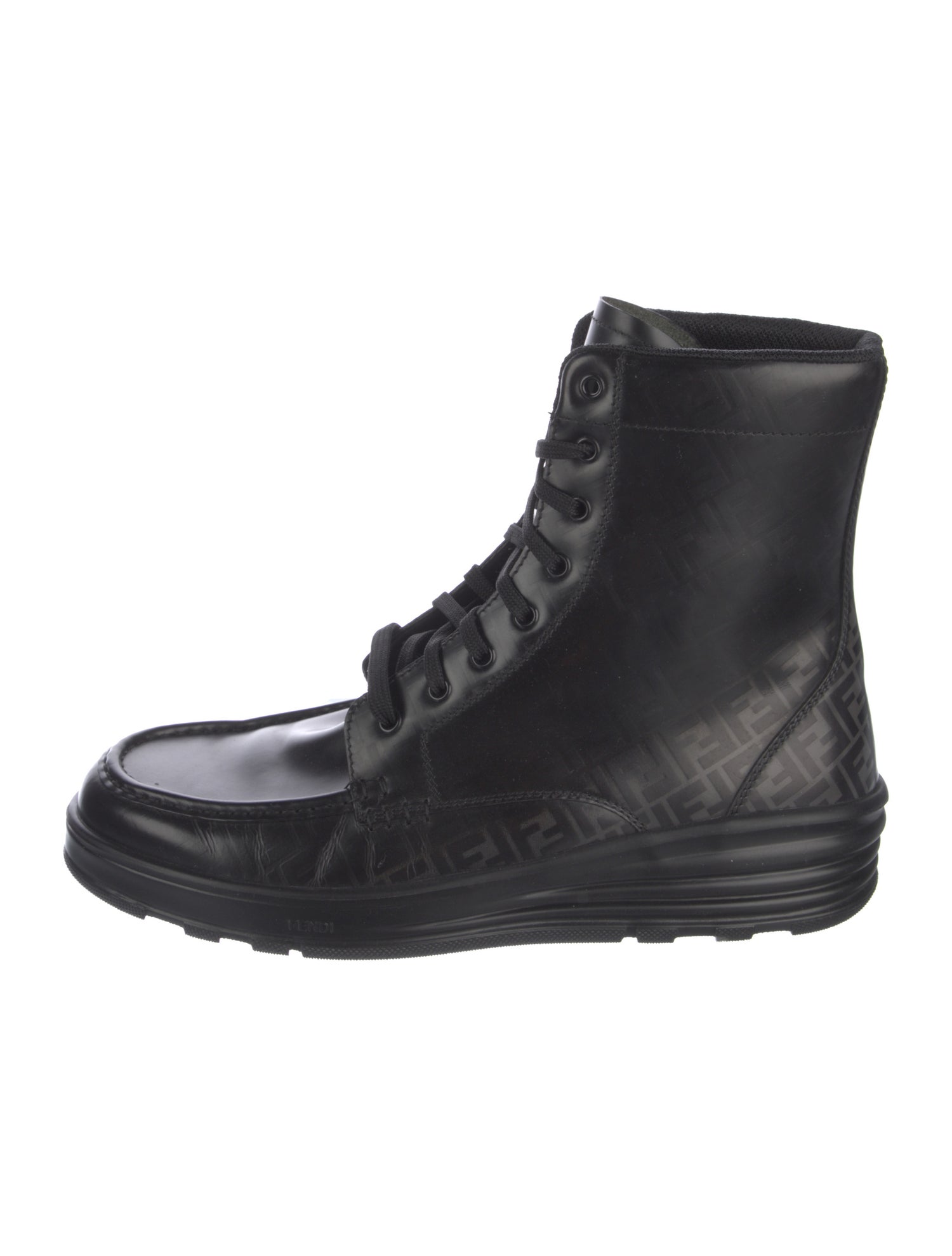 Fendi Zucca FF Logo Leather Combat Boots