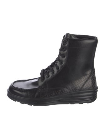 Fendi Zucca FF Logo Leather Combat Boots
