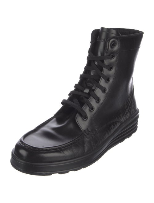 Fendi Zucca FF Logo Leather Combat Boots