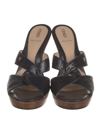 Fendi Patent Leather Colorblock Pattern Slides