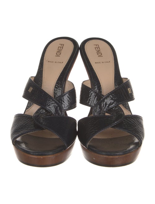 Fendi Patent Leather Colorblock Pattern Slides