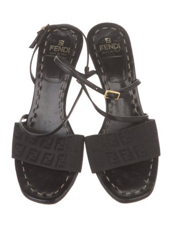 Fendi Zucca FF Logo Canvas Slingback Sandals