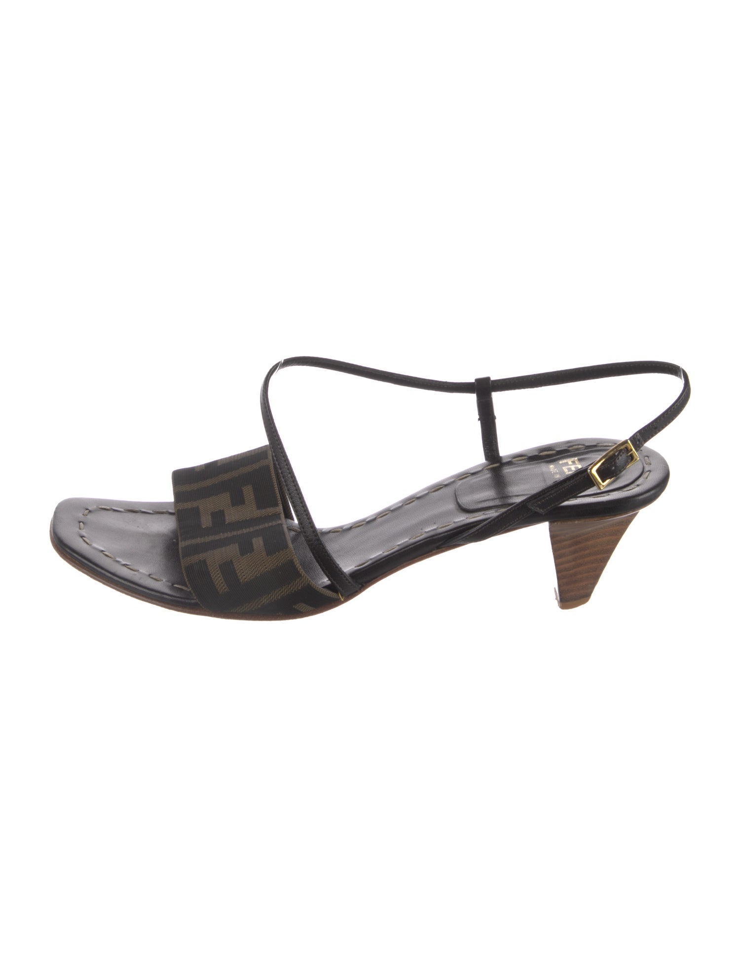 Fendi Zucca FF Logo Leather Slingback Sandals