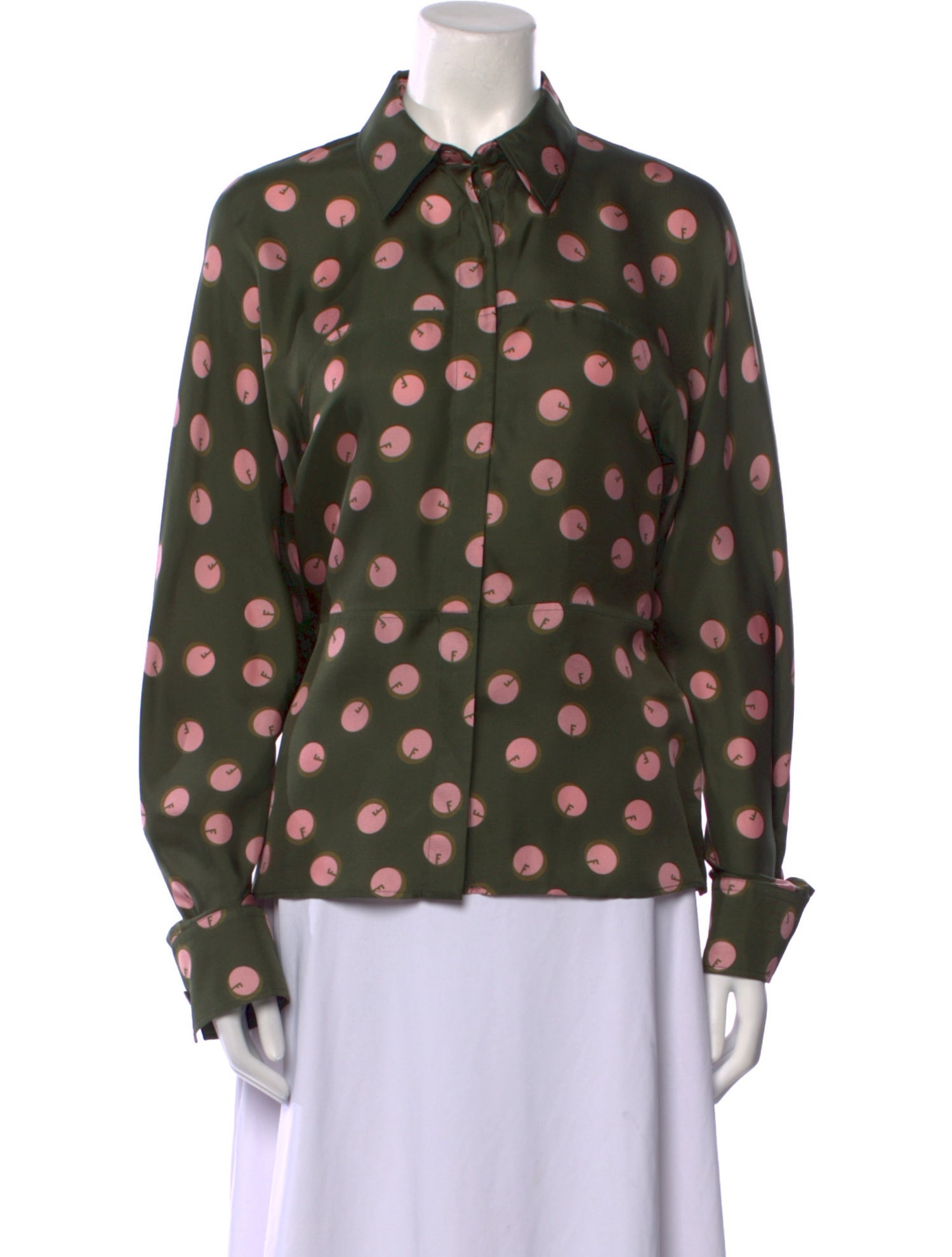 Fendi Silk Polka Dot Print Button-Up Top
