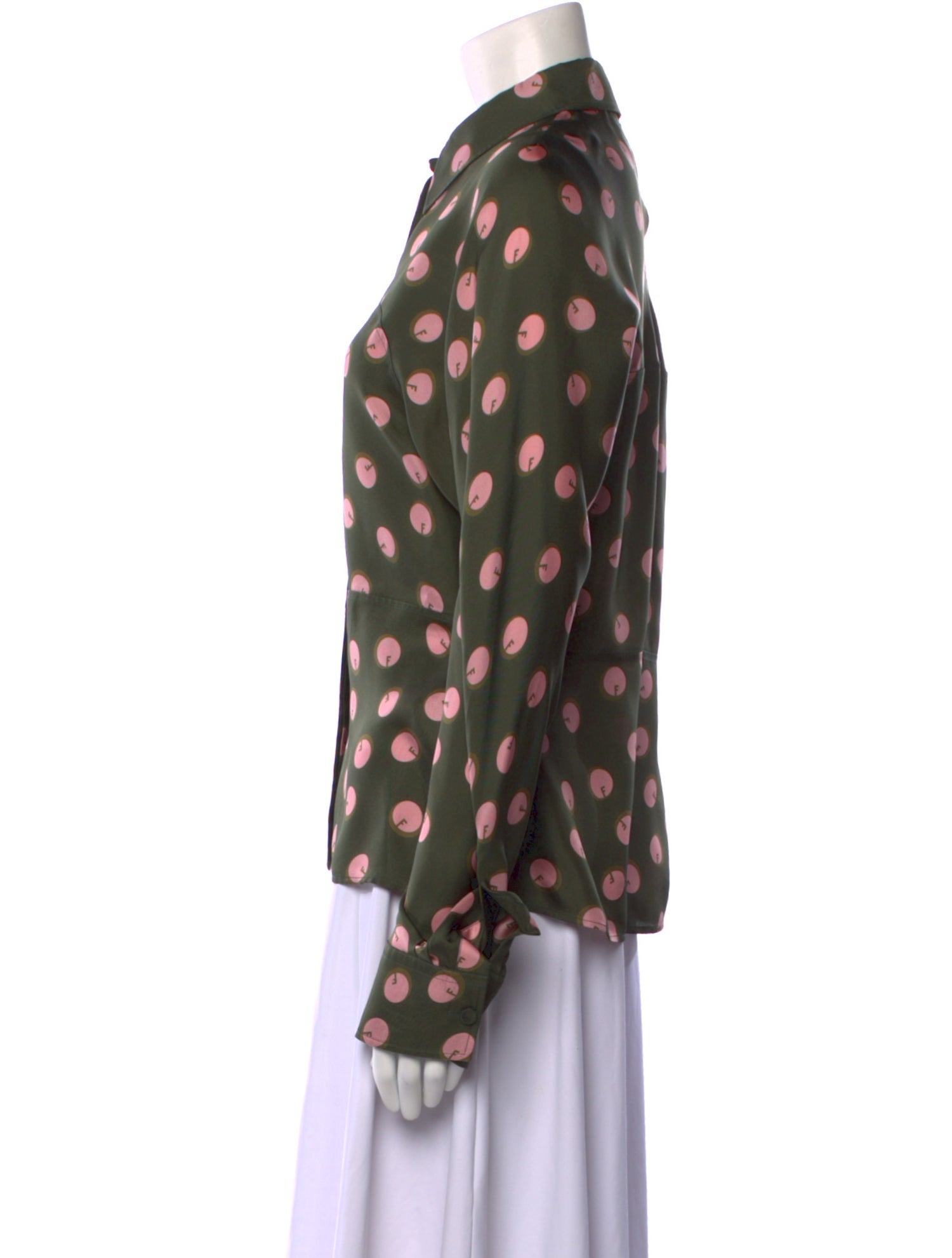 Fendi Silk Polka Dot Print Button-Up Top