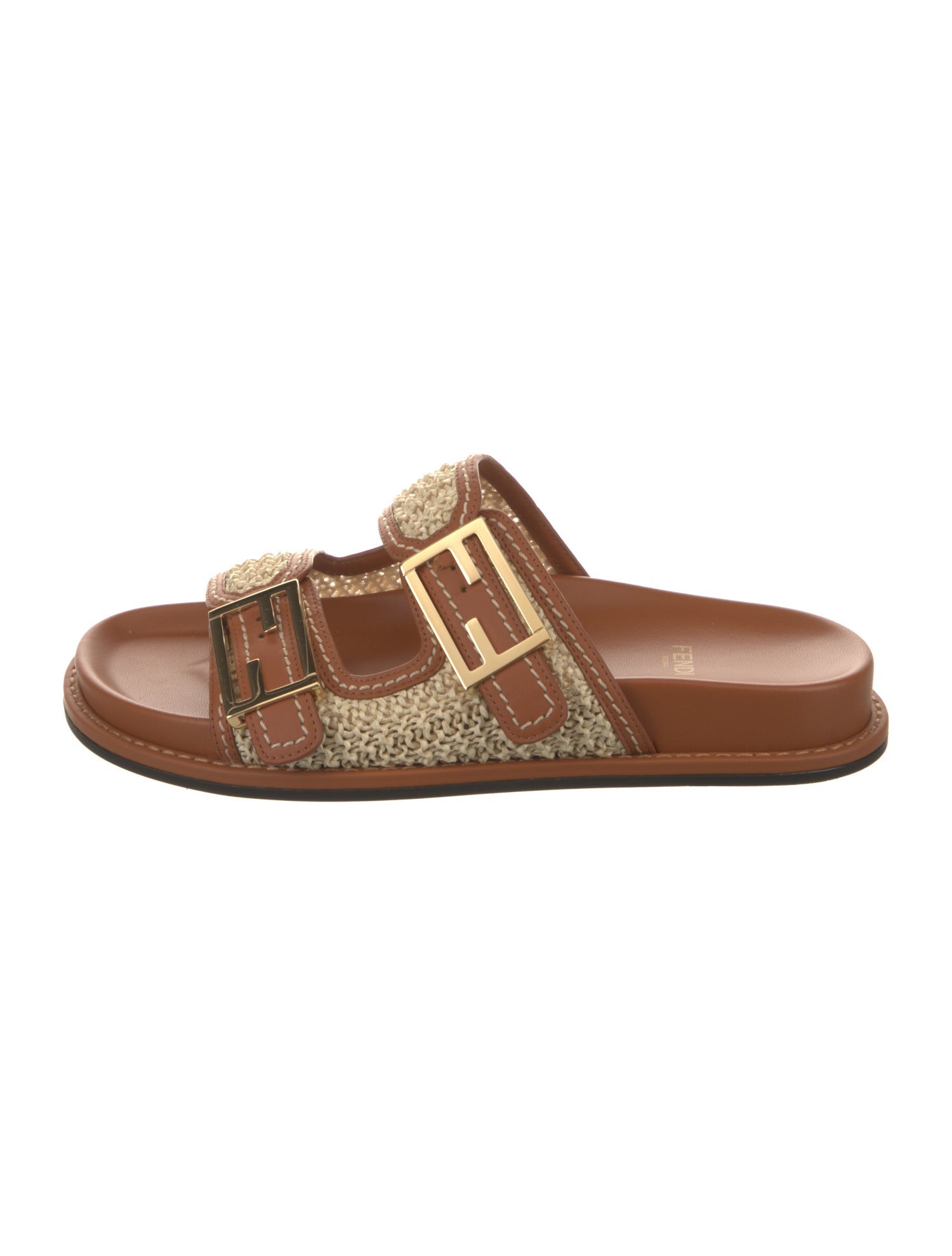 Fendi Raffia Colorblock Pattern Slides