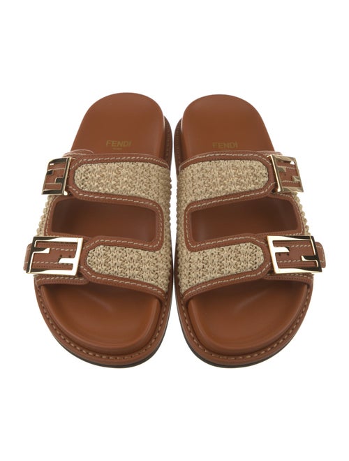 Fendi Raffia Colorblock Pattern Slides