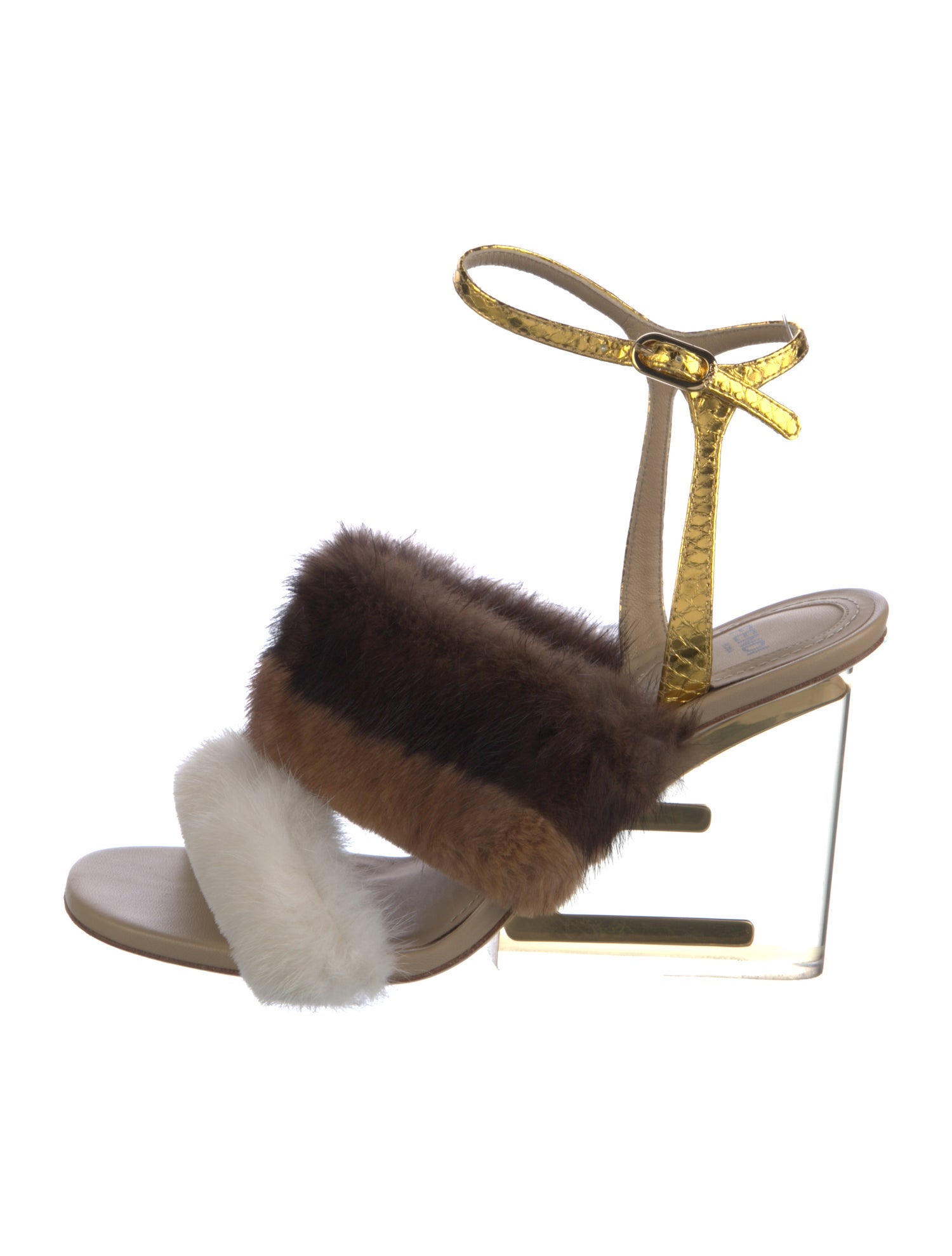 Fendi Leather Colorblock Pattern Slingback Sandals