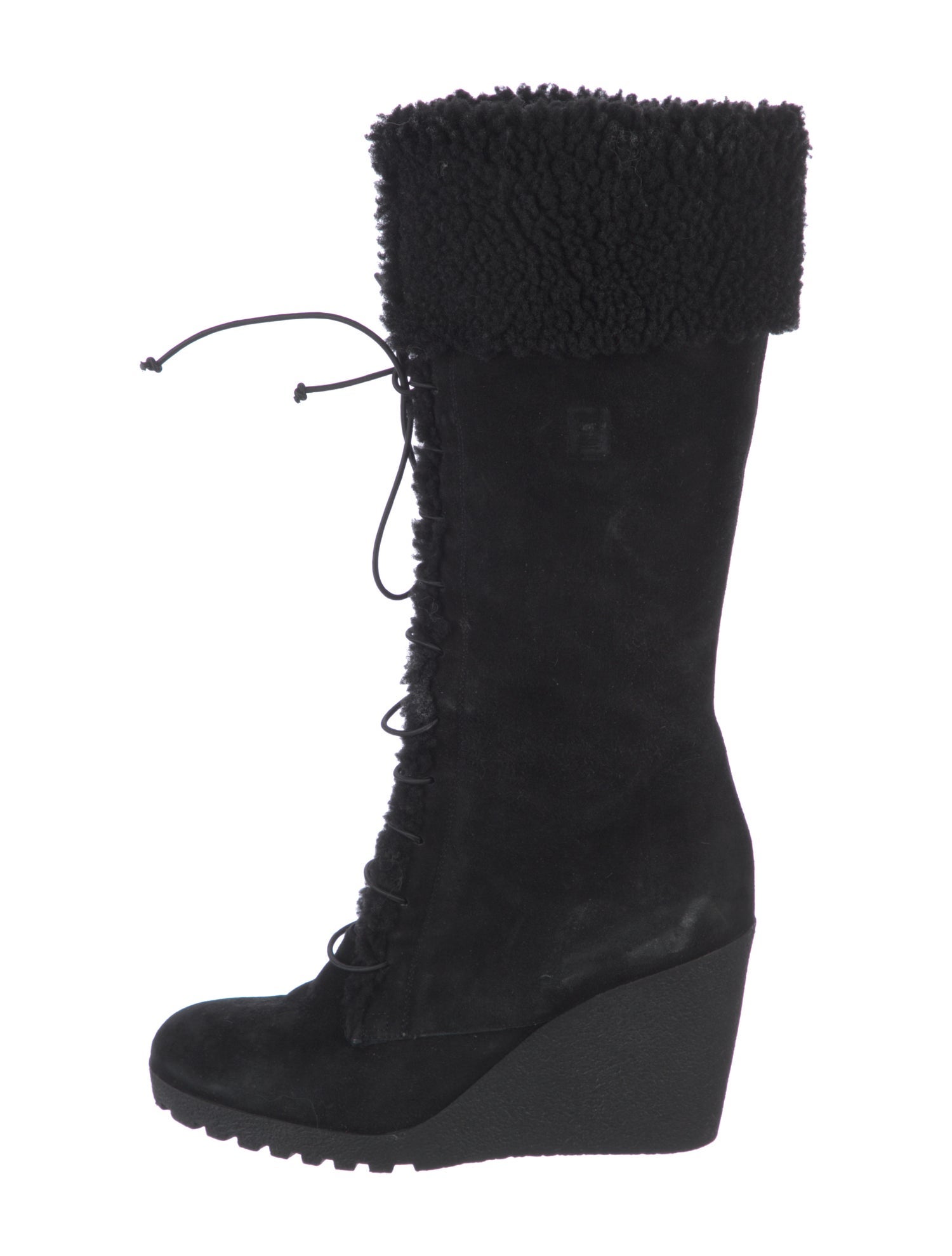 Fendi Suede Fur Trim Lace-Up Boots