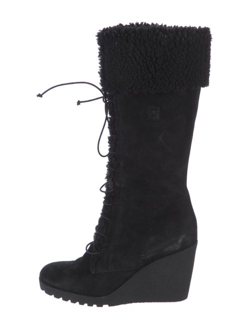 Fendi Suede Fur Trim Lace-Up Boots