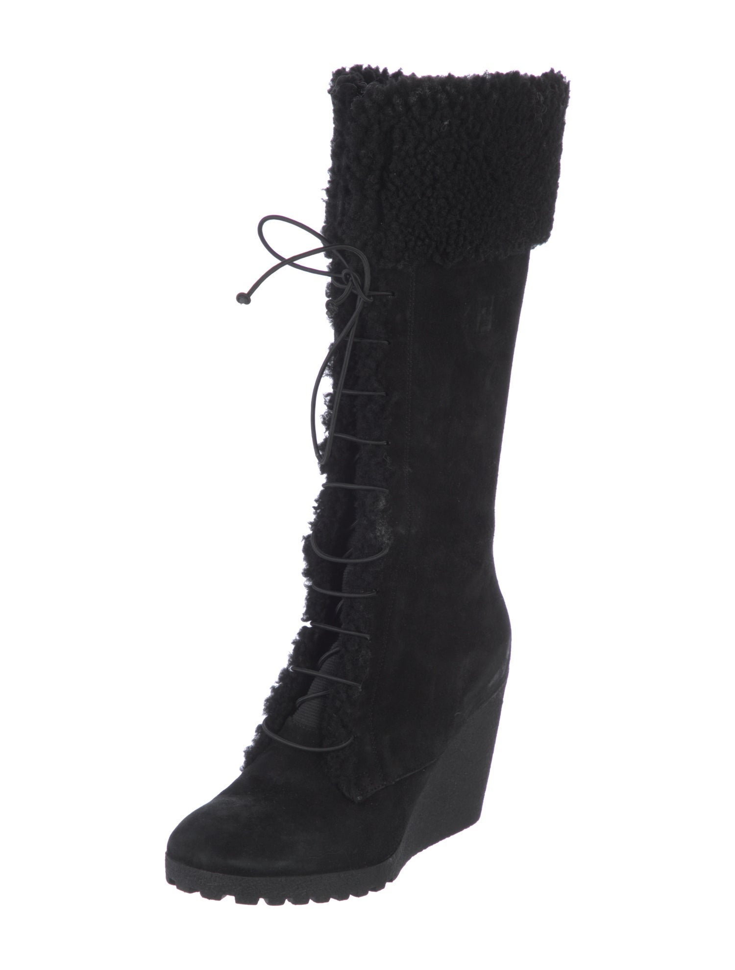 Fendi Suede Fur Trim Lace-Up Boots
