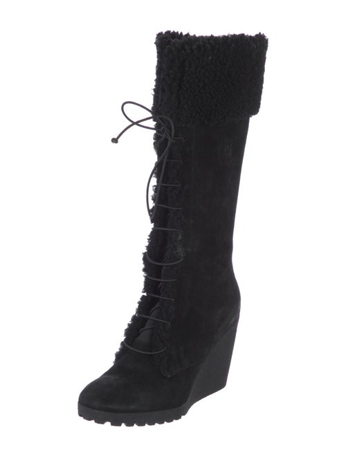 Fendi Suede Fur Trim Lace-Up Boots