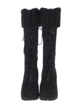Fendi Suede Fur Trim Lace-Up Boots