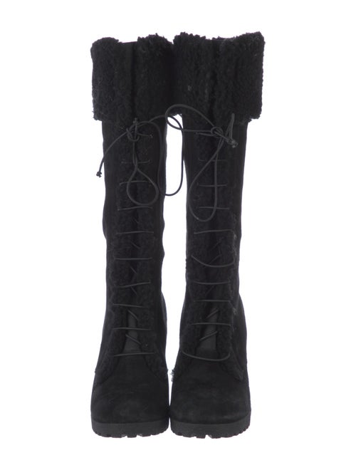 Fendi Suede Fur Trim Lace-Up Boots
