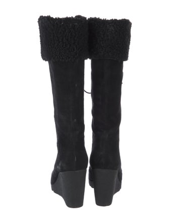 Fendi Suede Fur Trim Lace-Up Boots