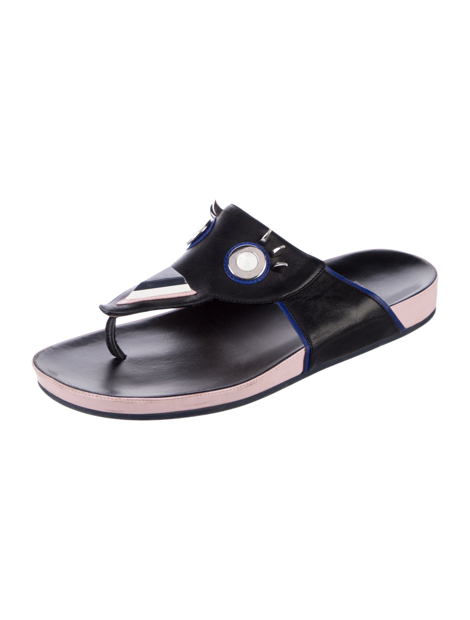 Fendi Spike Accents Leather Slides