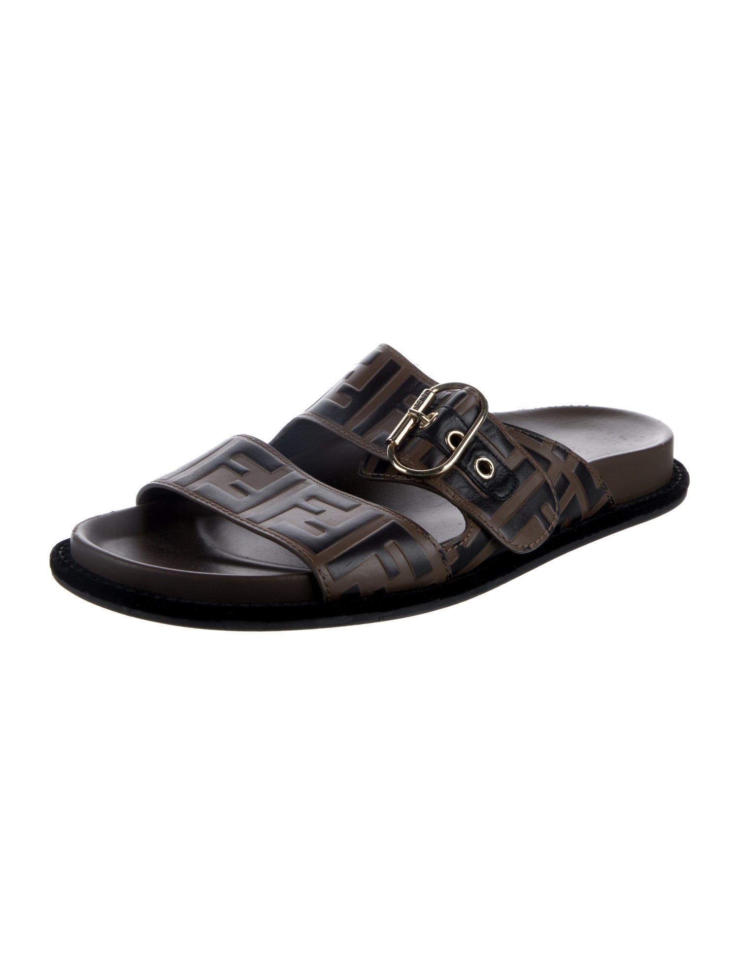 Fendi Zucca FF Logo Leather Slides