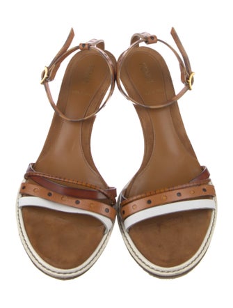 Fendi Leather Colorblock Pattern Sandals